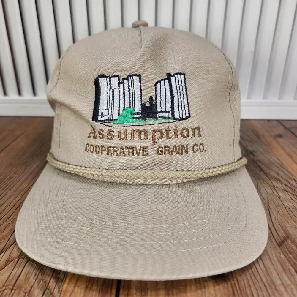 VTG Assumption Cooperative Grain Co. Snapback Hat Cap Tan Rope Farmer Grower